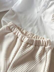 两件套男婴 Polo 衫和裤子套装，长袖，有领，休闲运动装，春秋季 - 白色 - 查看 6