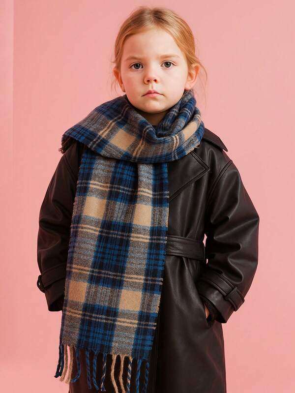 1pc Striped Faux Cashmere Tassel Unisex Kids Scarf, Windproof & Warm For Autumn/Winter, Suitable For Daily Wear, School, Outings, Travel, Street Style, And Photo Shoots, Fashionable And Elegant Accessory