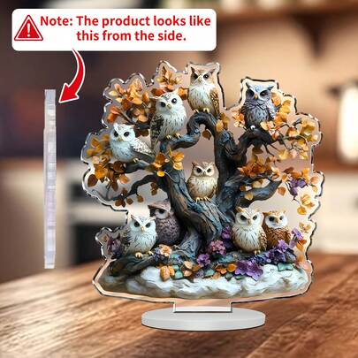 Dwuwymiarowa, płaska, akrylowa tabliczka z sową (1 szt.), ozdoby świąteczne, przezroczysta ozdoba na biurko ze stojakiem, wzór rodziny sów do ekspozycji na stole, idealne prezenty świąteczne i dekoracje urodzinowe do wystroju domu, wystrój sypialni, wystrój sypialni, wypełniacze do skarpet świątecznych, prezenty dla kobiet, prezenty świąteczne, ozdoby świąteczne do domu