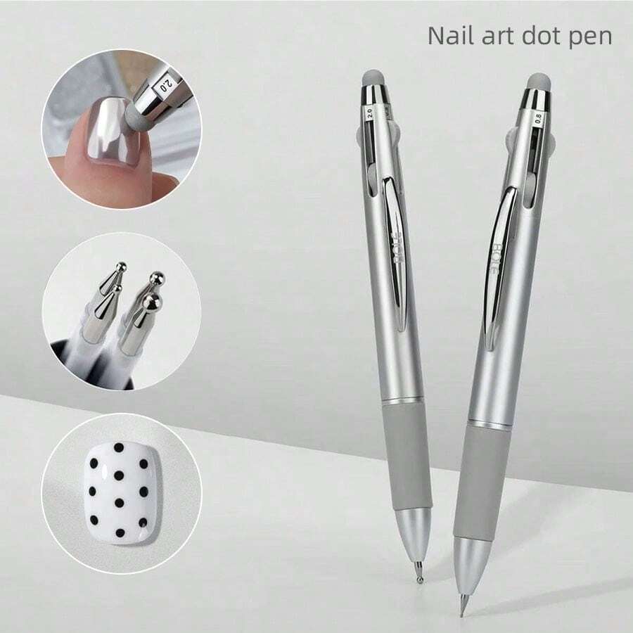 4-In-1 Nail Art Dotting Tool, Polka Dot Pen, Flower Painting Pen, Rhinestone Applicator, Soft Silicone Sponge Head, Suitable For Nail Salons,Nail Supplies,Nail Tools,Nail Art Tools,Back To School,Nails,Nail Tools For Press On Nails - 銀色 - 查看 1