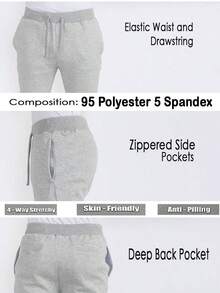 Mens Casual Solid Stacked Track Pants Zipper Pockets Polyester Spandex - Đỏ - Xem 5