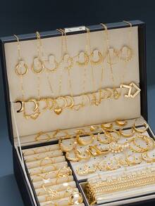 88 件时尚简约心形项链套装（带卡纸） - 多层项链、手链、人造珍珠耳环、耳环套装、女士首饰套装、情侣装、约会装、节日装、送给妈妈和朋友的礼物 - 款式2 - 查看 11