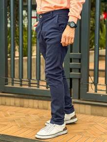 Men's Tailored Twill Trousers, Sporty Fine, Knife Pocket, Built-In Pocket - Màu xanh hải quân - Xem 2