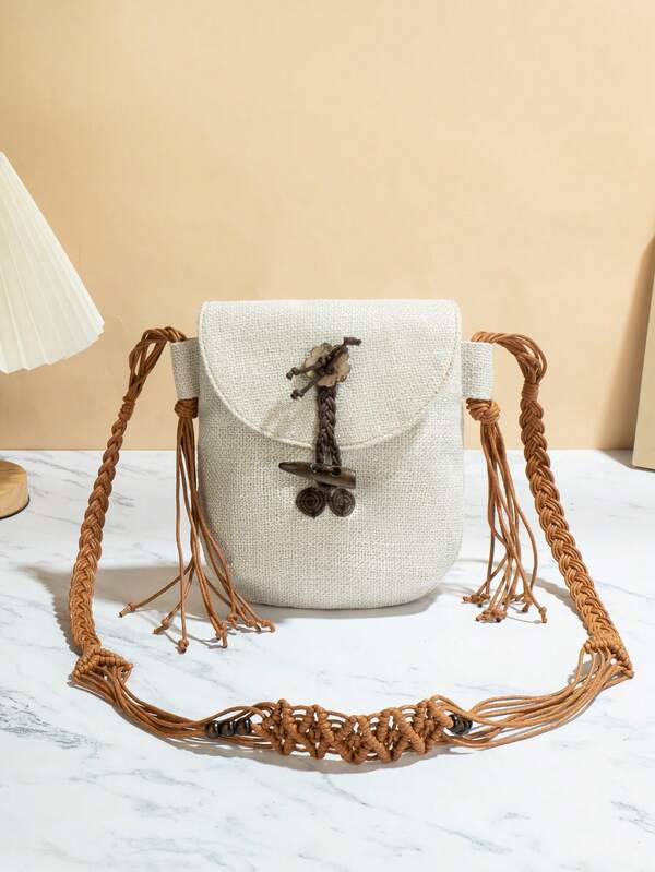 1 pezzo Borsa a tracolla boema fatta a mano, design originale con patta, borsa a tracolla monospalla