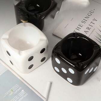 1pc Creative Dice Shaped Ceramic Ashtray, Unique Personalized Ashtray Gift For Boyfriend, Suitable For Home, Office, Bar Desktop Decoration