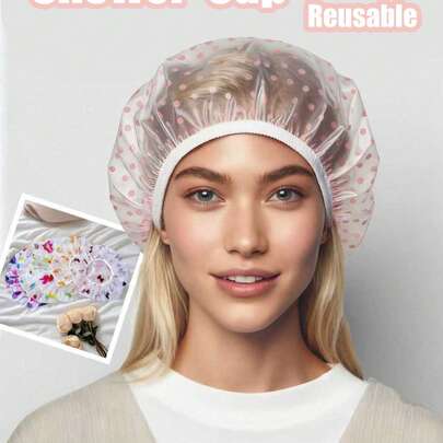 1-3 件一次性浴帽，防水、防尘、印花波尔卡圆点、多色、多功能家用浴帽、任何颜色的防水浴帽、加厚可重复使用浴帽，适合家庭和旅行、加厚沙龙防水帽、女士浴室用品、适用于厨房、家居、宠物和植物、PVC 塑料浴帽、四季使用