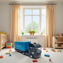 玩具，玩具车，儿童玩具车，儿童玩具车辆，卡车，卡车模型，惯性动力推拉，男孩游戏，男孩玩具，互动玩具，节日礼物，生日礼物，圣诞节，万圣节，拖车，集装箱卡车，运输车辆