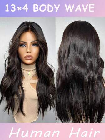 13x4 蕾丝前部真人发假发 - 预拔自然发际线，150% 密度身体波浪，优雅女士风格，黑色，假发，精致外观无胶真人发假发 - 无需胶水，预拔和剪切，自然外观，身体波浪纹理，日常和特殊活动，女士前蕾丝假发易于造型优雅发型，美容配件真人发假发无胶预拔即用假发，适合日常派对活动音乐节生日礼物