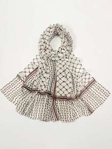 1条女士印花头巾，阿拉伯风格头巾，几何图案，时尚头巾，适合日常通勤和休闲，休闲购物和咖啡馆的时尚配饰，必备头巾，可与连衣裙搭配，作为阿拉伯头巾。 - 彩色 - 查看 18