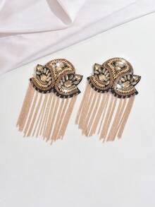 时尚闪亮水钻金/银流苏个性化金属肩章，复古朋克臂章配饰，男女通用