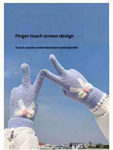 1 Pair Korean Style Winter Bowknot Pattern Five-Finger Women's Casual Versatile Gloves, Touchscreen Compatible For Gaming, Suitable For Daily Commute And Sports - Multicolor - View 5