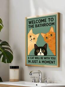 1件复古风格趣味黑猫浴室墙面装饰画，可爱动物图案，适用于卧室、客厅、办公室、餐厅、厨房、书房、走廊、宿舍、浴室等场所，是送给朋友的理想礼物，帆布墙画、海报、带框墙画，可选画框 - 彩色 - 查看 5