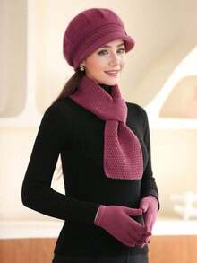 1/2/3 set da donna in moda, cappello in maglia e finta pelliccia, sciarpa e guanti, con decorazioni a pompon e fiori, cappello basco lavorato a maglia caldo, cappelli invernali antivento con sciarpa scalda collo e accessori guanti, regalo di San Valentino - Multicolore - Visualizzare 6