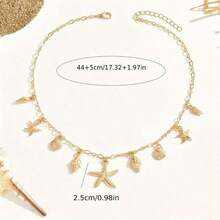 1PC 18K Gold-Plated Sea Star And Shell Pendant Necklace For Women – Versatile Summer Beach Style Accessory With Collarbone Chain, Lightweight Fashion Jewelry Perfect For Vacation, Everyday Wear, Or Gifts –  Coastal Statement Piece - 金色 - 查看 6