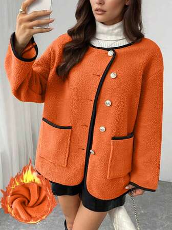 Giacca oversize con bottoni a torsione e tasche, stile europeo e americano