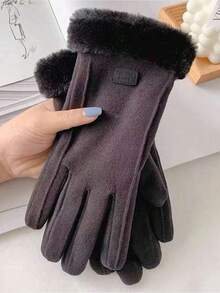 2 Pairs Thermal Lining Cycling Gloves For Women, Warm Winter Gloves For Biking Autumn Accessories - Đen + Be - Xem 6