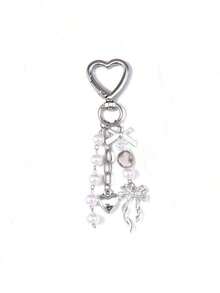 1pc Unisex Faux Pearl Bow Keychain Pendant, Beach Series Friends, Chain Accessory - 多色 4 - 查看 3