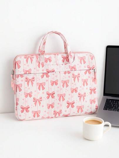 1个时尚粉色丝带图案14英寸笔记本电脑保护套，便携式笔记本电脑包，带顶部提手，绗缝柔软保护套，适合工作、学习、通勤，也是送给女孩的绝佳礼物。笔记本电脑保护套，笔记本电脑包，笔记本电脑保护套，防水旅行必备，男女通用笔记本电脑包，笔记本电脑保护套，笔记本电脑包，笔记本电脑保护套，旅行必备。