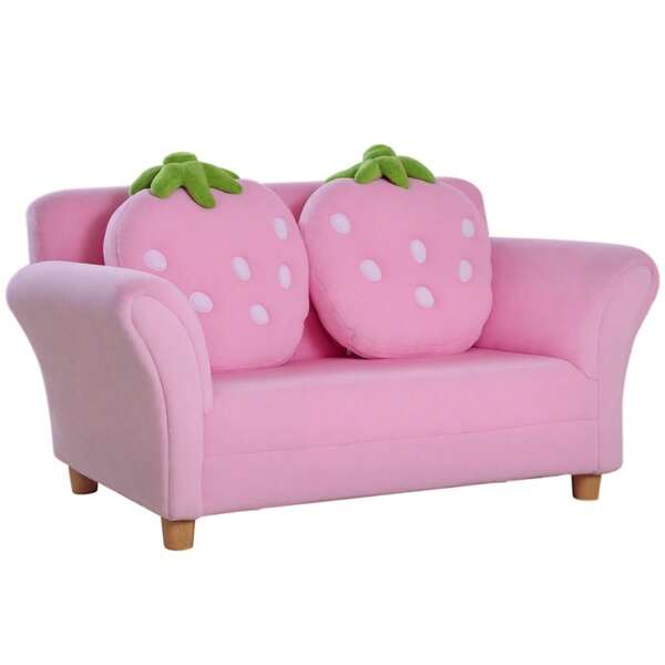 HOMCOM kinderbank, kinderfauteuil, bank, bank, kinderstoel, kinderkamer, zachte bank, tweepersoonsbank, eenpersoonsbank (aardbeienbank)