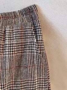 Women's Plaid Woven Fabric Wide Leg Pants, Long Casual Trousers Without Stretch