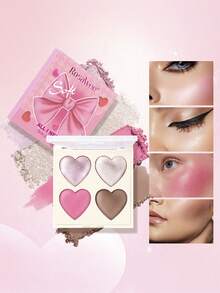 1pc Face Blush & Highlighter Palette, Face Brightening & Contouring Highlighter, Waterproof & Sweat-Proof, Natural Matte Blush & Highlighter Palette - Multicolor - View 3