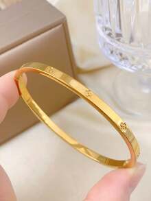 3pcs/1pc Fashion 18K Gold Plated Stainless Steel Four-Leaf Clover Nail Bracelet, Suitable For Women's Party, Daily Wear, European And American Style, Personalized, Generous, Luxury Cubic Zirconia Wristband, Wedding Jewelry Set, Gift For Girls, Women, Relatives, Friends, Beautiful Wedding, Birthday, Valentine's Day