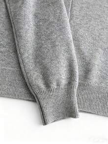加大码 1XL-5XL 女式针织开衫，秋冬季休闲长袖保暖毛衣 - 灰色 - 查看 5
