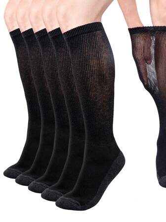 5 Pairs Socks For Men Dry Knee High Non-Binding Elastic Extra Wide Loose-Cut Socks For Swollen Feetand Under Knee Long Women Soft Comfortable Perfect Gift Socks Moisture Absorption And Perspiration White Black