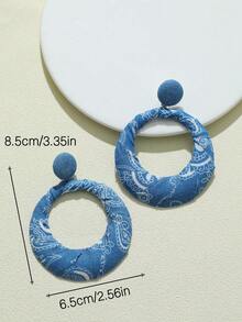 1 Pair Vintage Western Style/Handmade Distressed Denim Punk Round Earrings, Suitable For Women's Everyday And Vacation Wear