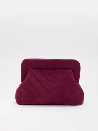 刺绣绒面革手拿包 - 优雅晚装包，配金链，婚礼和派对手提包