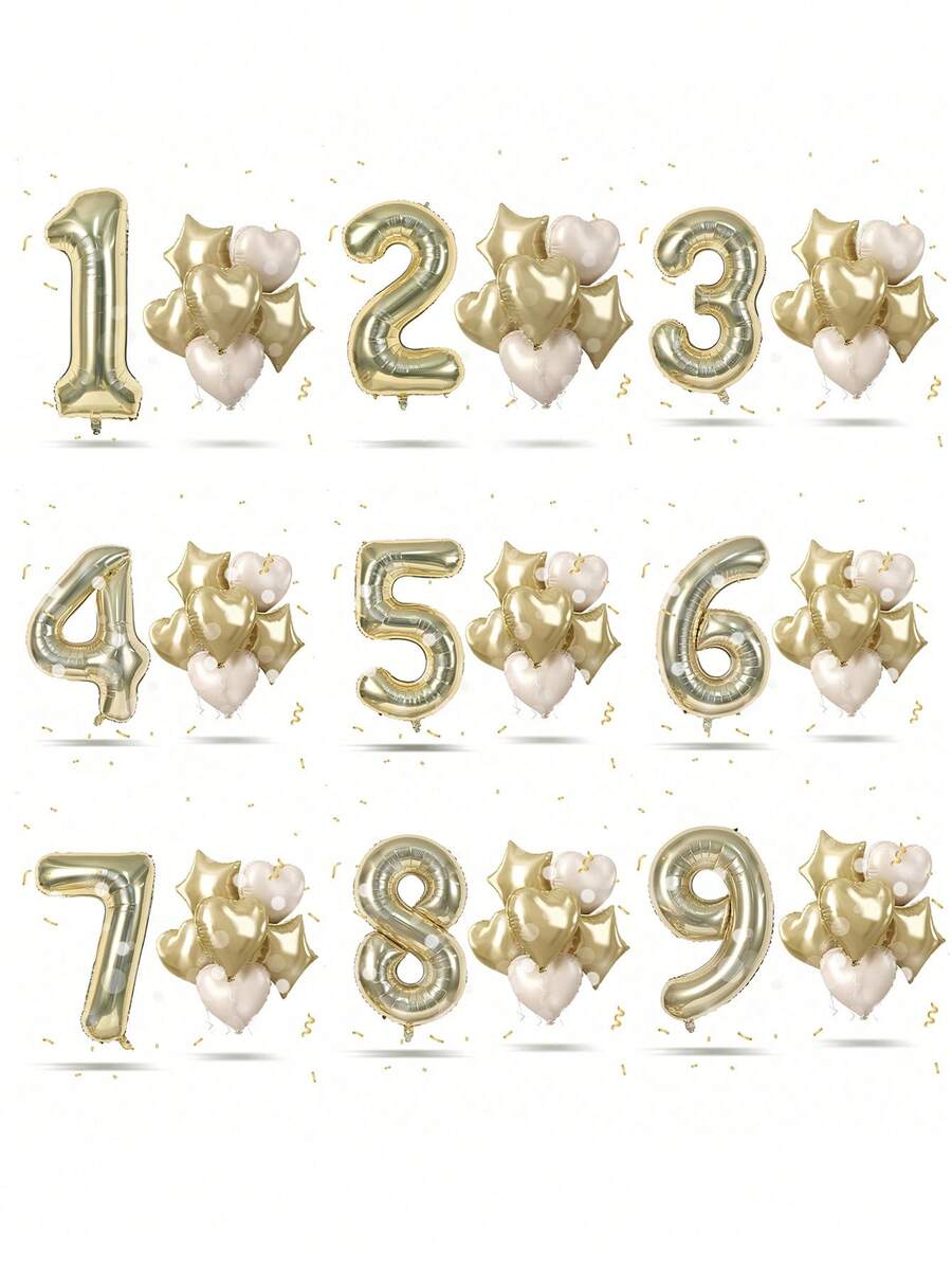 8个40英寸金色气球,浅金色数字气球,香槟金和奶油色星形铝箔气球,适合男孩女孩生日派对、周年纪念、迎婴派对、派对装饰 - 彩色 - 查看 1