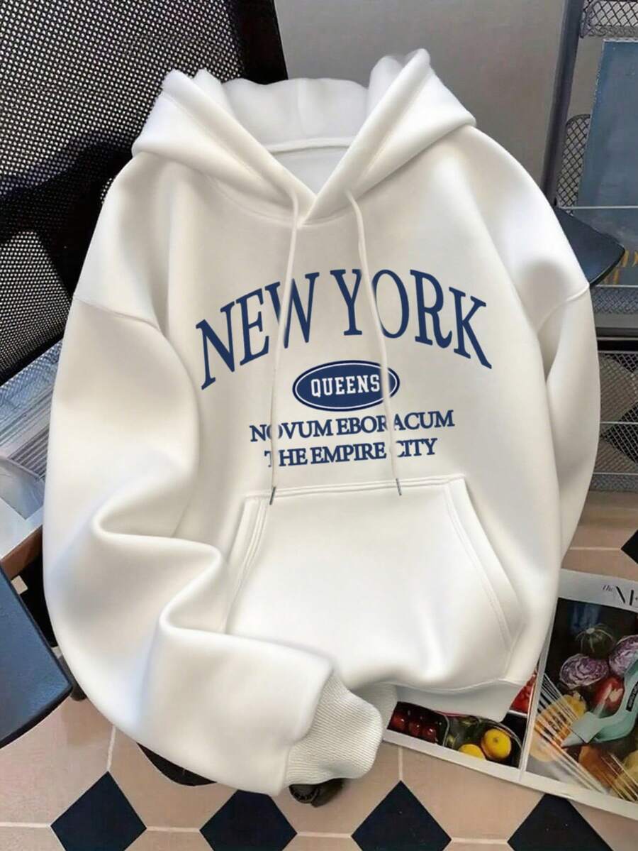 Felpa invernale da donna con cappuccio e stampa di lettere incrociate, con tasche, maniche lunghe con coulisse, top casual multifunzionale in stile festivo, abbigliamento da donna, abbigliamento invernale da donna, adatto per l'uso quotidiano.