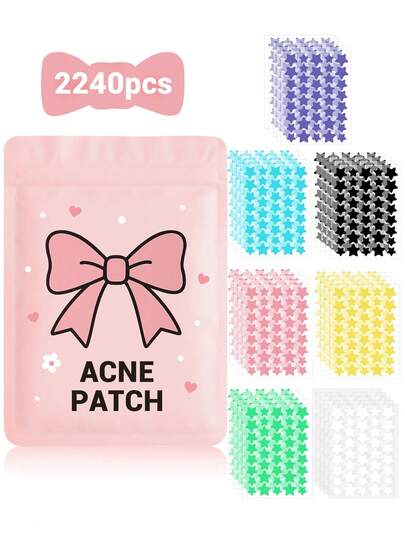 2240 piezas de pegatinas con forma de estrella (7 colores), pegatinas para la cara - sin fragancia, sin parabenos - unisex, adecuadas para todo tipo de piel, sin fragancia, sin otros ingredientes 1400/1120/560/280/40 piezas