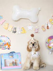 3 pezzi Set Festa di Compleanno per Animali Domestici Gatto e Cucciolo, Fiocco con Nappe, Decorazioni per Feste, Vestito da Festa per Gatto, Cappello da Festa, Costume da Cane, Bavaglino in Pizzo Carino per Cuccioli, Set di Decorazioni per Feste per Gatti e Cani di Taglia Piccola e Media