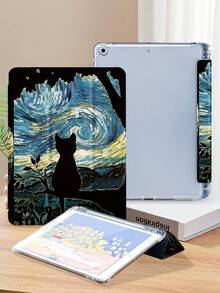 油画星空黑猫平板电脑保护壳,适用于iPad 9.7/10.2/10.5/10.9/12.9/Pro 11(第十代),兼容三星Galaxy Tab S6 Lite 10.4英寸版,兼容Kindle Paperwhite第十二代2024版、Kindle(第十一代)2022版、Kobo Clara Color。配备防摔保护和智能垂直/自动唤醒/睡眠功能。 - 彩色 - 查看 4