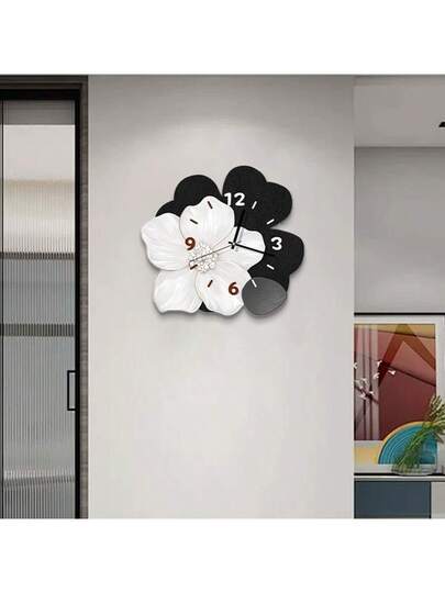 YZOK 1pc, The Wand Klok Living Room 2025 New Verlichting Luxe High End Feel, Features Silent out Holes Bloemen Creative ative Painting view 4