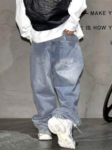 Quần Jeans Denim Dáng Rộng Thường Ngày Cho Nam, Phong Cách Đường Phố Thời Trang, Phù Hợp Mặc Hàng Ngày Và Công Sở - Rửa trung bình - Xem 5