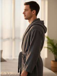 2-Piece 100% Cotton Unisex Bathrobe Set – Black & Green Color Options, Fluffy Hooded Robes For Women & Men, Terry Cloth, Soft With Long Belt – Ideal For Spa, Sauna & Daily Use – S/M & L/XL – Made In Turkey - màu đen - Xem 10