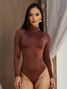 Women's Suplex Body Kit Long Sleeve High Neck Cacharrel Second Skin Premium Fashion Bory Bore - Bộ C 2 Bộ đồ liền thân màu nâu/trắng - Xem 2