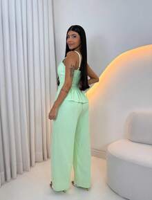 Conjunto feminino rico   elegante  Festa    Bolso  Zíper  Botão    Formal e Noturno  Escritório   social / terno - Verde - Visão 3