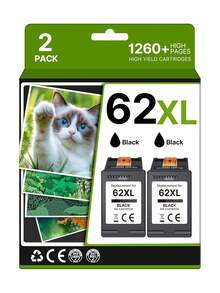 62XL Ink Cartridges Black Replacement For  Ink 62XL  62XL Cartridge Work With  OfficeJet Mobile 200 250 OfficeJet 8040 5040 Envy 5540 5660 7640 5643 7643 Printer(2 Pack),23715407 - Black - View 1