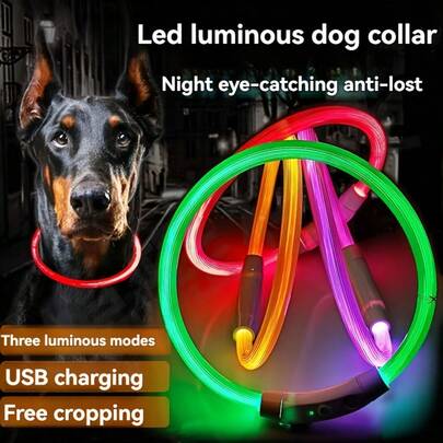 70cm USB Rechargeable Glowing Dog Collar, Adjustable Brightness Safety Flashing Collar For Night Use, Pet Accessories