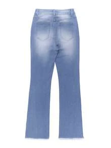 GILIPUR Y2K 复古蓝色女式喇叭牛仔裤，纯色高腰修身弹力裤，休闲百搭，街头风十足，2000 年代风格，秋季穿搭，复古服饰，外出穿搭，完美契合圣诞节、情人节、冬季节日等场合，尽显精致休闲，是宴会、休闲晚餐和音乐会之夜的理想之选。 - 藍色 - 查看 5