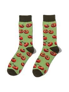 1 Pair Novelty Tomato Pattern Ankle Socks, Funny Food Print Unisex Casual & Formal Socks, Unique Gift - Multicolor - View 7
