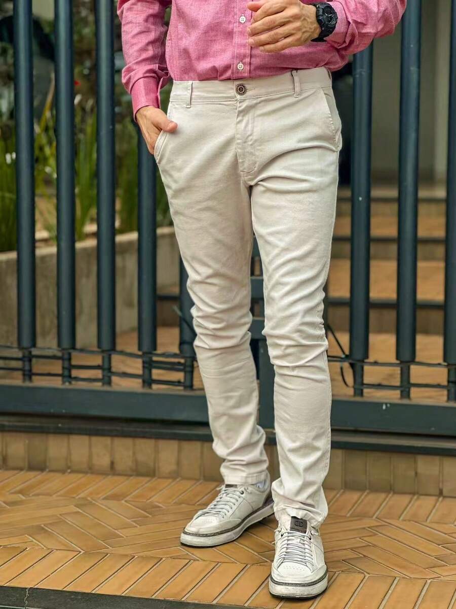 Men's Slim Fit Lycra Dress Twill Pants With Built-In Pockets - Sport Fine - Màu be - Xem 1