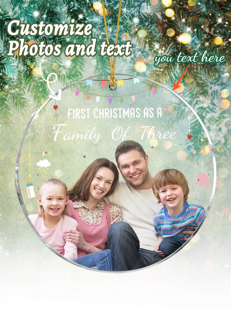 1pc Personalized Family Photo Acrylic Christmas Ornament, Custom Round Christmas Decoration,Clear Acrylic Xmas Tree Pendant, Unique Holiday Gift For Family And Friends, Customized Name Ornament, Creative Christmas Home Decoration, Family Photo Memory Ornament, Personalized Holiday Decor, Customized Christmas Ornaments, Personalized Family Christmas Ornaments, Personalized Gifts, Customized Christmas Gifts