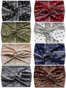 Set de 6 diademas deportivas elásticas de moda con estampado de paisley y diseño de nudo cruzado bohemio, banda para el cabello para el gimnasio, turbante, diadema para sudar, accesorios para el cabello de otoño e invierno para mujer para looks de vacaciones, pañuelo elegante para mujer