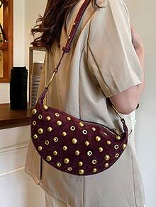 Steampunk Style Mushroom Rivet Shoulder Bag For Women - Burgundy - View 6
