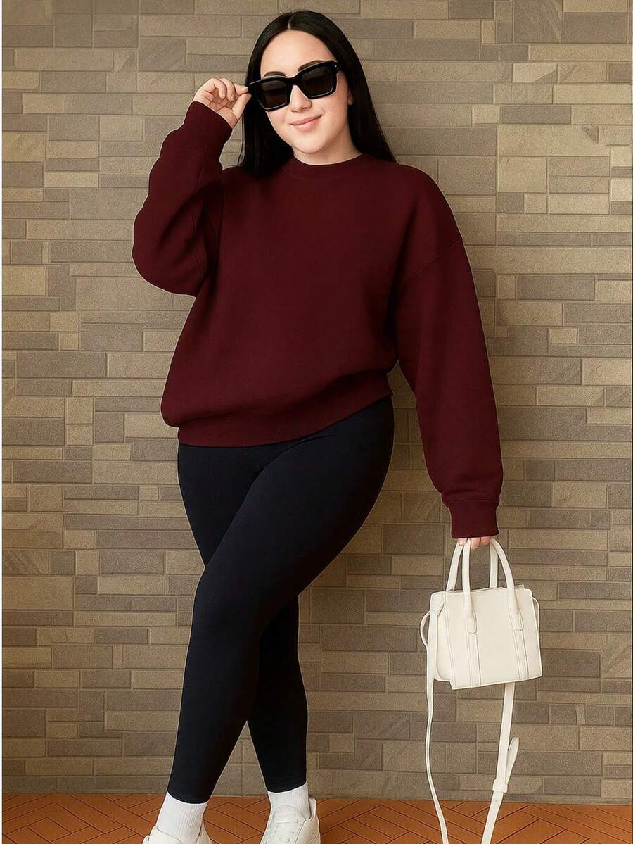 sudadera cuello redondo corte oversise look urbano moda casual - vino - Ver 1