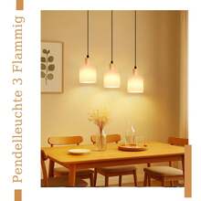 homefire Hanging Lamp 3-Flame Pendant Light Wood - Dining Table Lamp Vintage Pendant Lamp White Dining Table Hanging Light E14 Retro Fabric Shade Dining Room Lamp For Kitchen Bedroom Living Room Restaurant Without Light Source - 3 Flammig Lang - 查看 2